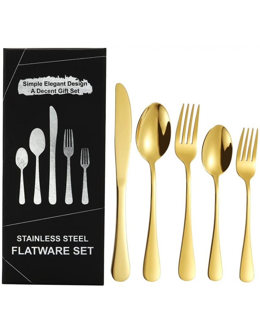 Gold Silverware Set 40 Pieces Stainless Steel Flatware Cutlery Set for 8 Tableware With Titanium Plated Kitchen Eating Utensils Include Spoons Forks Knives with Gift Package Dishwasher Safe