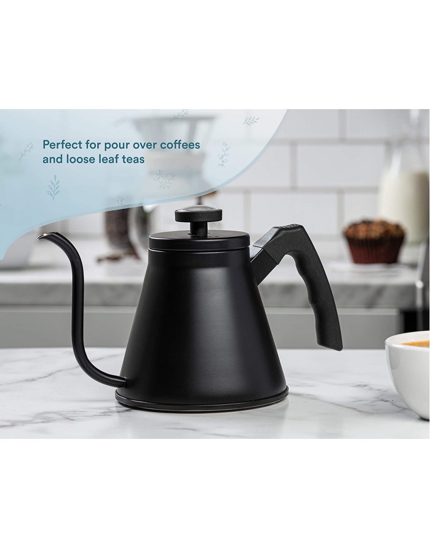 Gooseneck Stovetop Kettle by Kook with Thermometer Pour Over Triple Layered Base Black 27oz
