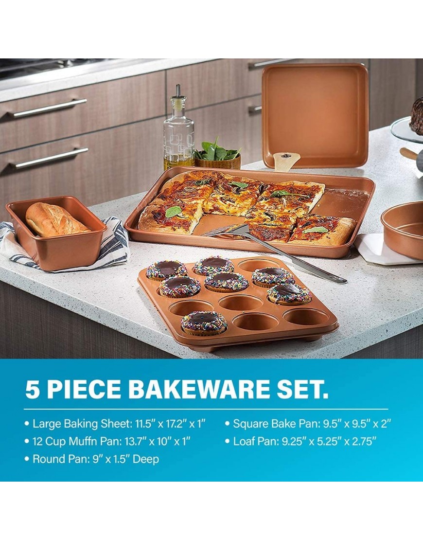 Gotham Steel Cookware + Bakeware Set with Nonstick Durable Ceramic Copper Coating – Includes Skillets Stock Pots Deep Square Fry Basket Cookie Sheet and Baking Pans 20 Piece Turquoise