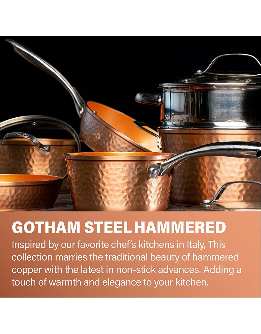 Gotham Steel Hammered Copper Collection – 15 Piece Premium Cookware & Bakeware Set with Nonstick Coating Aluminum Composition– Includes Fry Pans Stock Pots Bakeware Set & More Dishwasher Safe