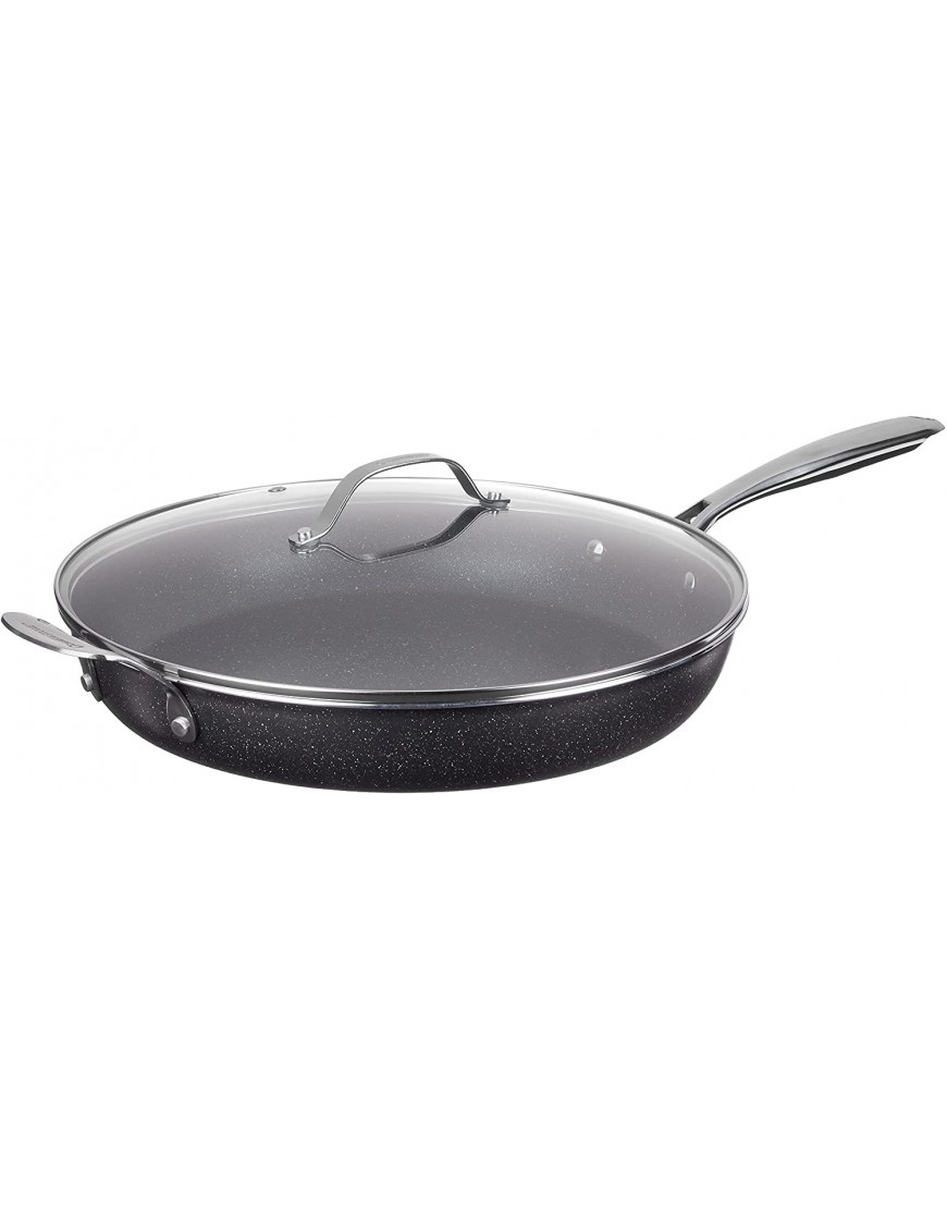 Granitestone Nonstick 14” Frying Pan with Lid Ultra Durable Mineral and Diamond Triple Coated Surface Family Sized Open Skillet Oven and Dishwasher Safe Large Black