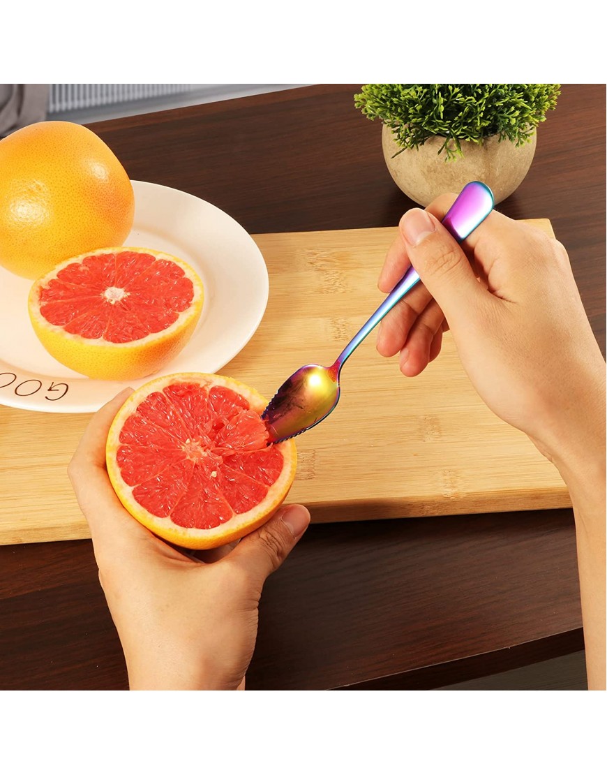 Grapefruit Spoons & Grapefruit Knife Stainless Steel Grapefruit Utensil Set Serrated Edge & Thick Gauge Handle Rainbow Kitchen Tool with Non-stick Plating for Kiwi Dessert Apple 5 PCS