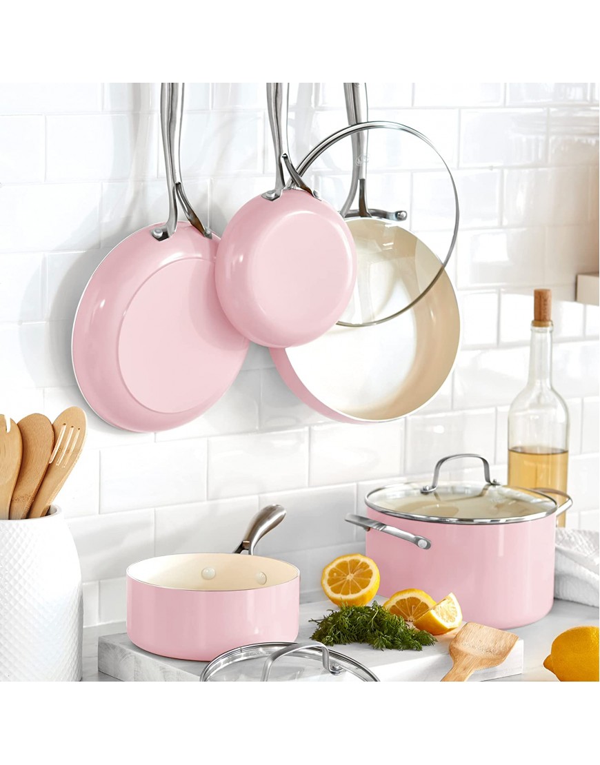 GreenLife Artisan Healthy Ceramic Nonstick 12 Piece Cookware Pots and Pans Set Stainless Steel Handle PFAS-Free Dishwasher Safe Oven Safe Soft Pink