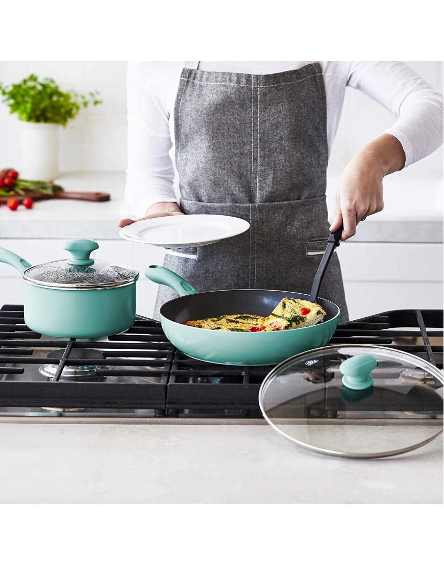GreenLife Soft Grip Diamond Healthy Ceramic Nonstick 13 Piece Cookware Pots and Pans Set PFAS-Free Dishwasher Safe Turquoise Diamond Cookware