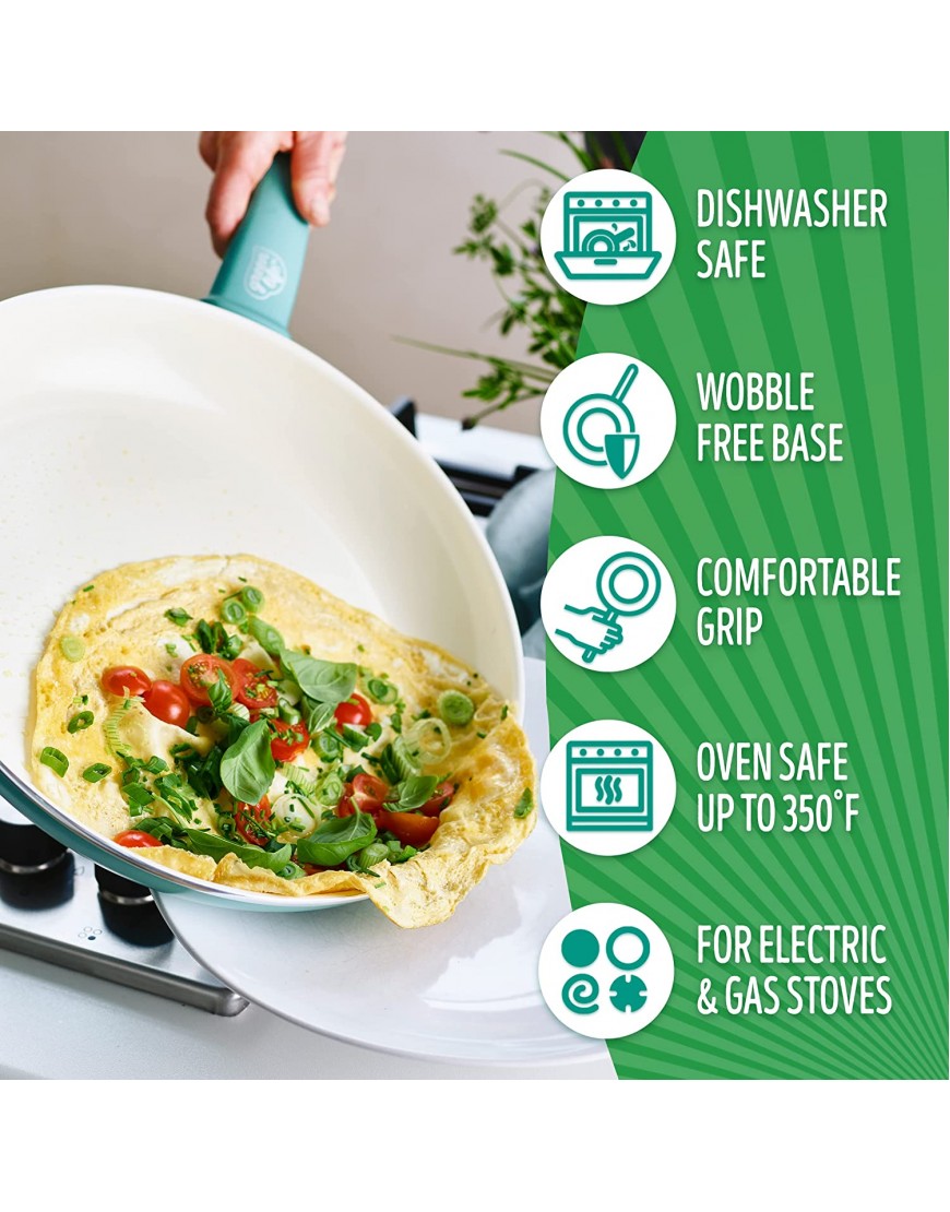 GreenLife Soft Grip Healthy Ceramic Nonstick 15 Piece Cookware Pots and Pans Set Induction PFAS-Free Dishwasher Safe Turquoise