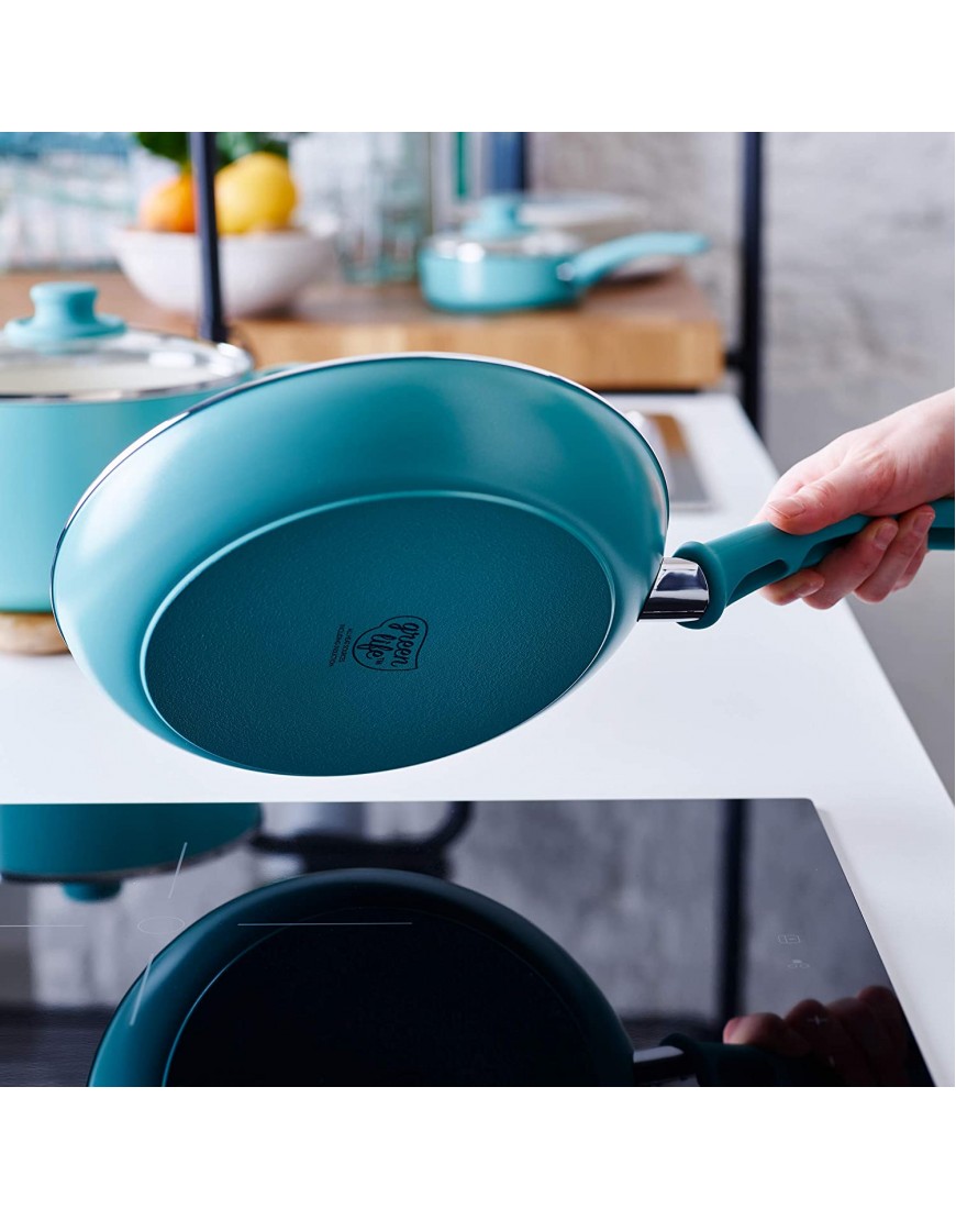 GreenLife Soft Grip Healthy Ceramic Nonstick 15 Piece Cookware Pots and Pans Set Induction PFAS-Free Dishwasher Safe Turquoise