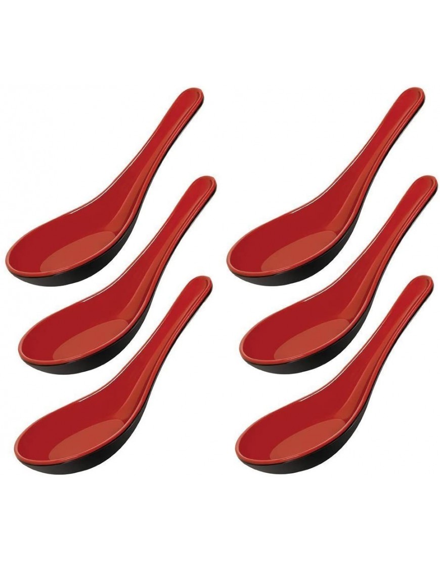 Happy Sales Melamine Soba Rice Spoons Chinese Won Ton Soup Spoon Asian Red and Black 6 Pack Plain Style
