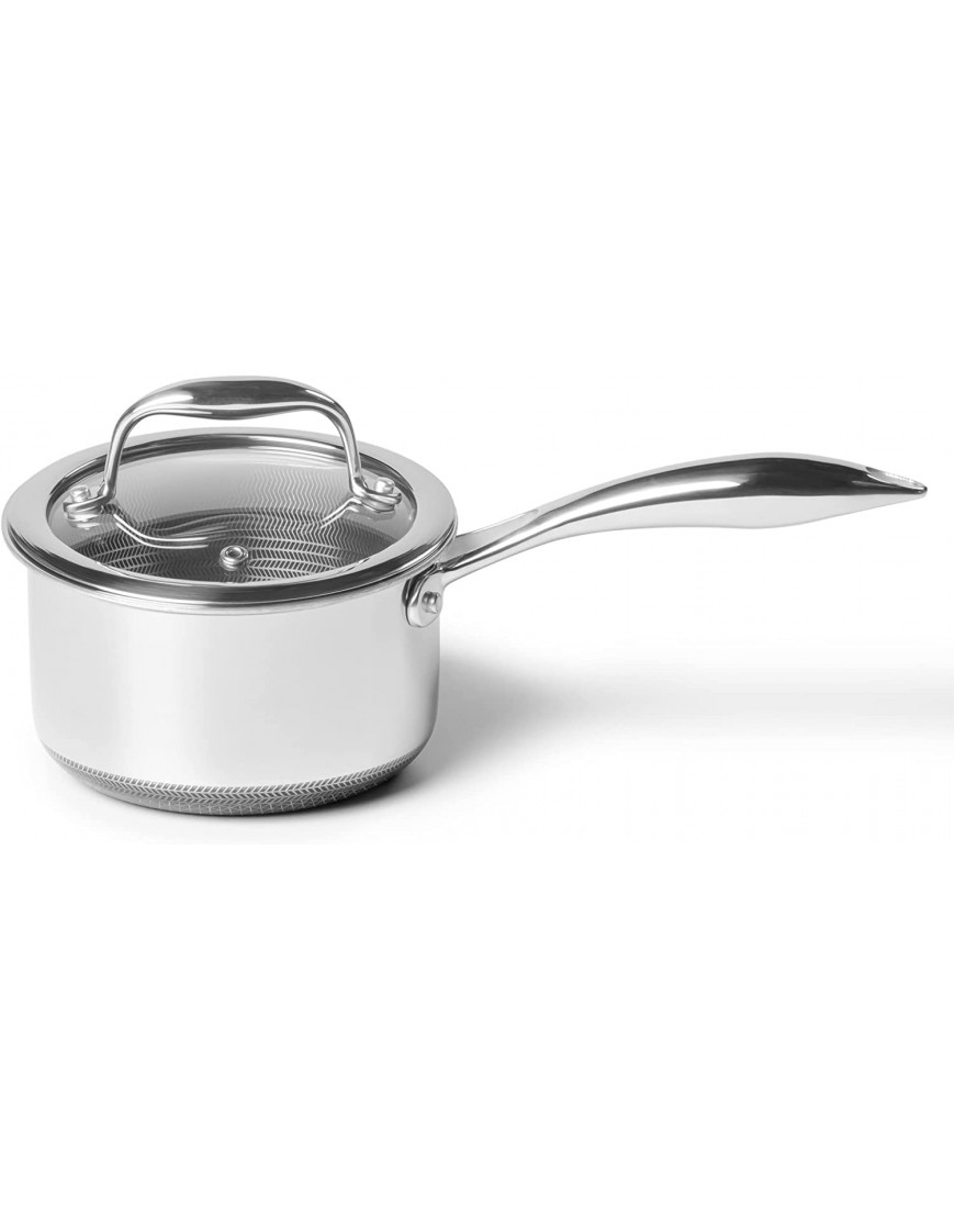 HexClad 1 Quart Hybrid Pot with Glass Lid Non Stick Saucepan Easy to Clean Dishwasher & Oven Safe Perfect for Making Sauces Reheating Soups Stocks Cooking Grains
