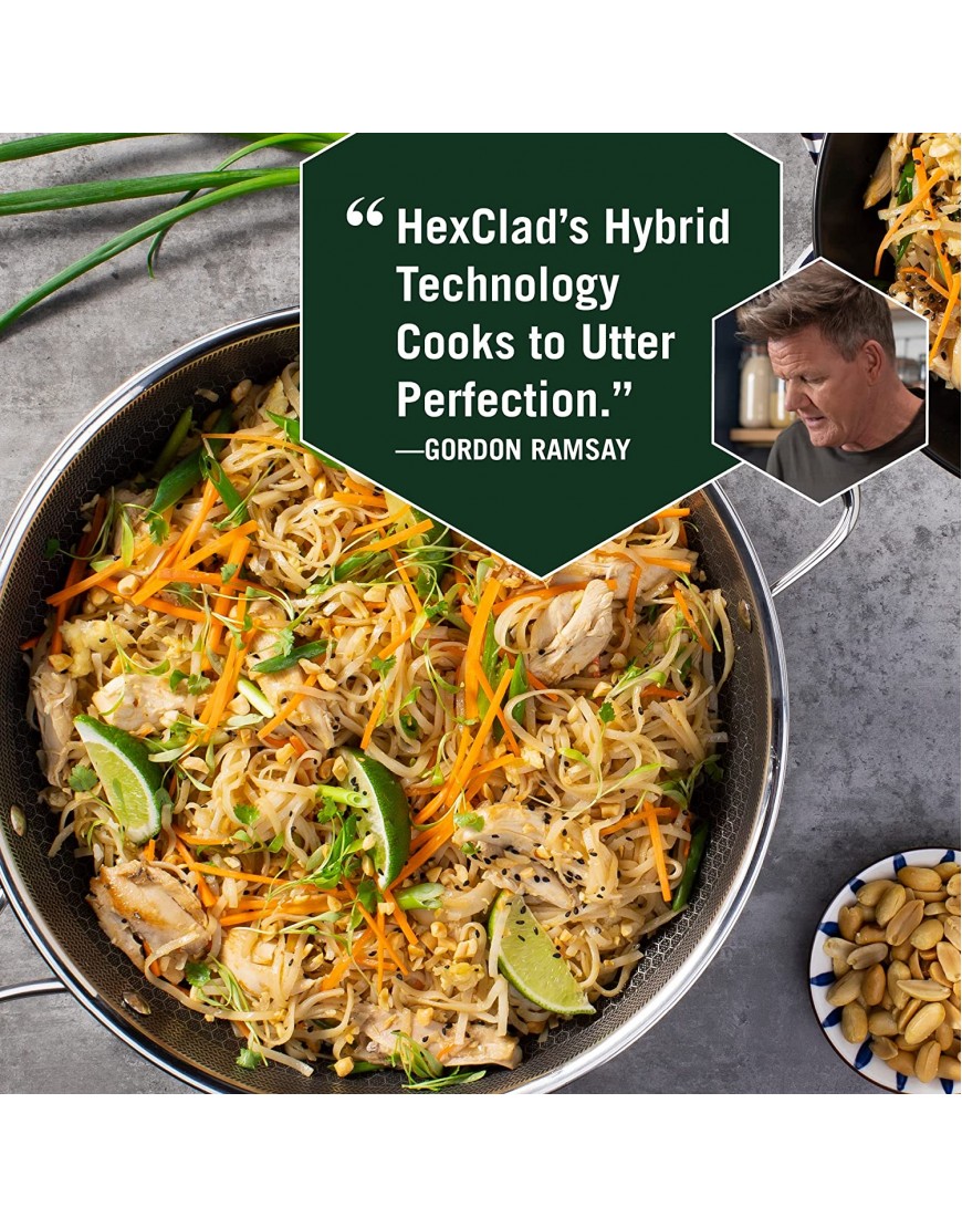HexClad 12 Inch Hybrid Stainless Steel Wok Pan with Stay-Cool Handle PFOA Free Dishwasher and Oven Safe Non Stick Works with Induction Ceramic Electric and Gas Cooktops