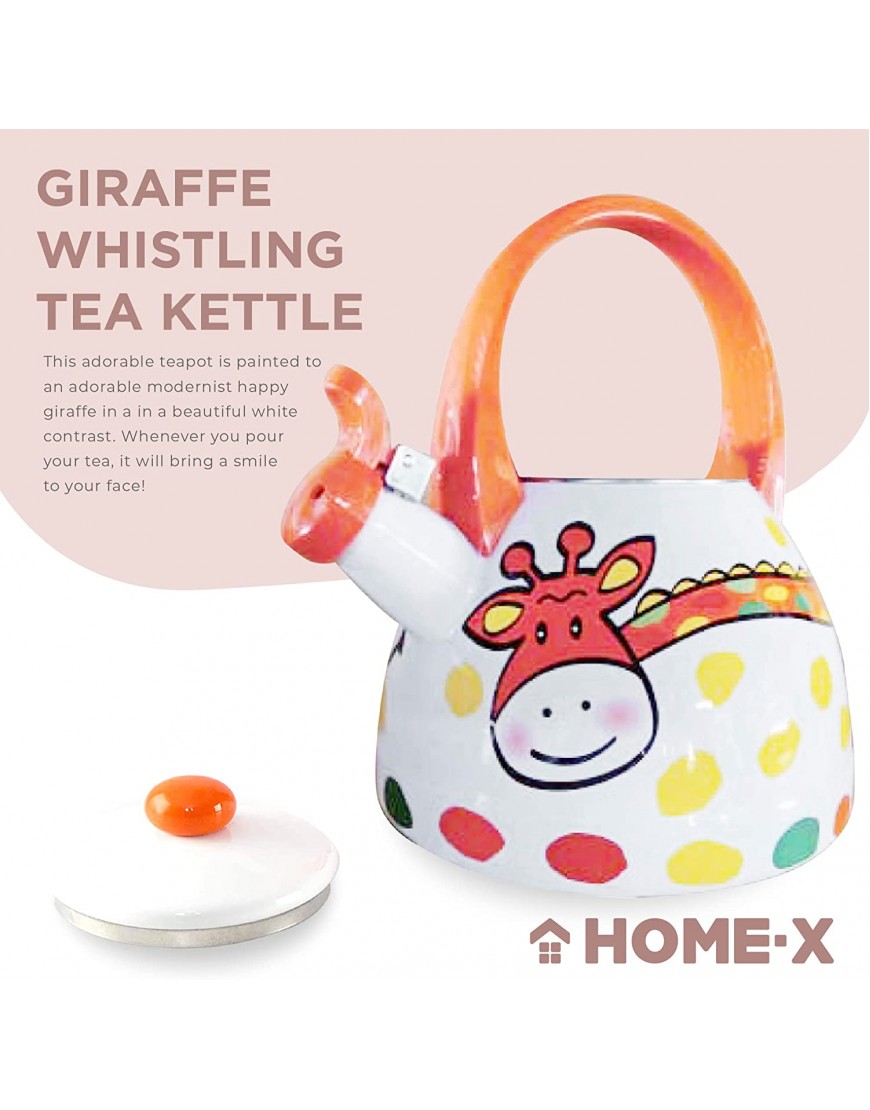 HOME-X Giraffe Kettle 2 Quart Whistling Tea Kettle for Gas Top or Electric Stoves The Perfect Addition to Any Kitchen Cute Teapot Kitchen Accessories Animal Kettle