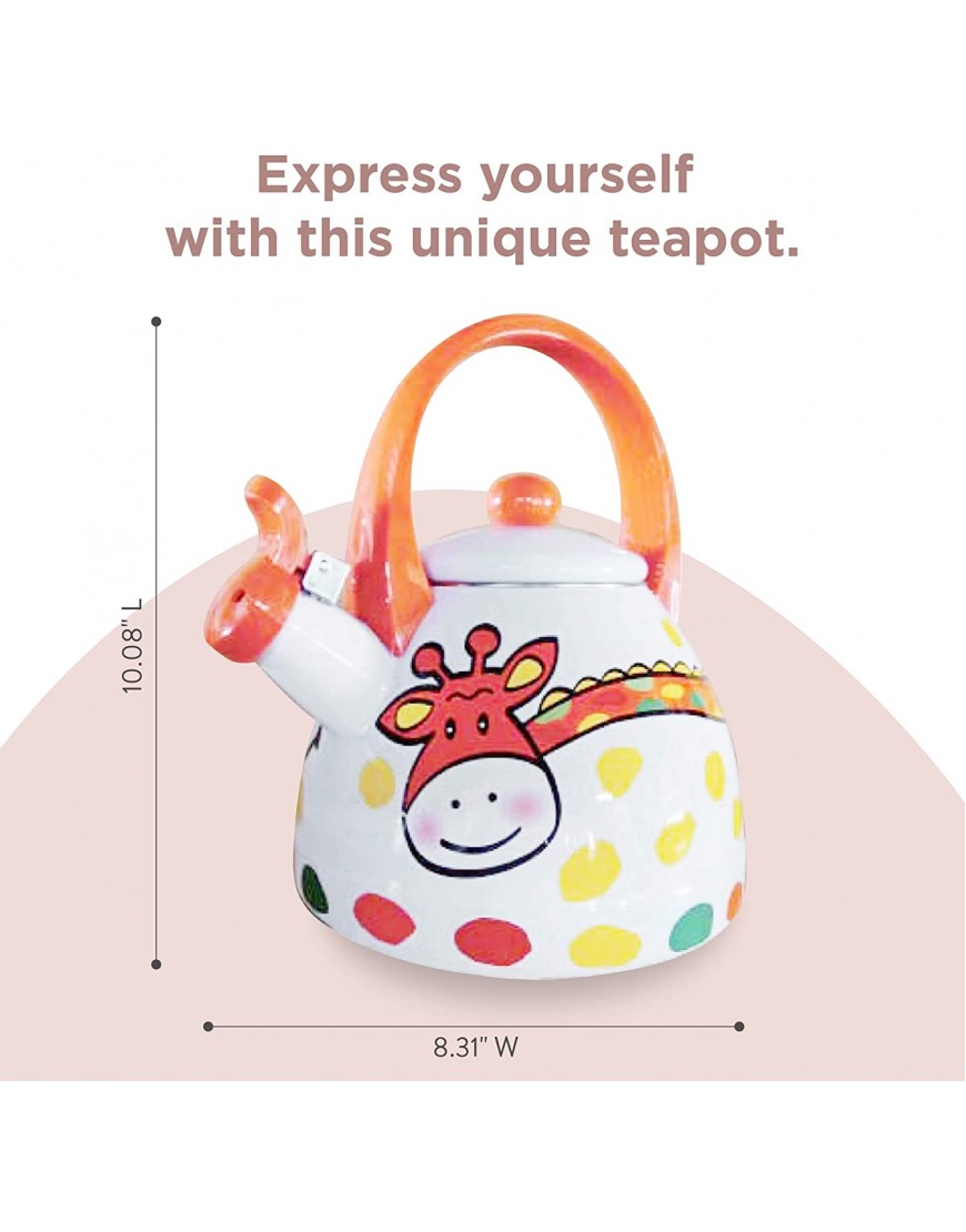 HOME-X Giraffe Kettle 2 Quart Whistling Tea Kettle for Gas Top or Electric Stoves The Perfect Addition to Any Kitchen Cute Teapot Kitchen Accessories Animal Kettle