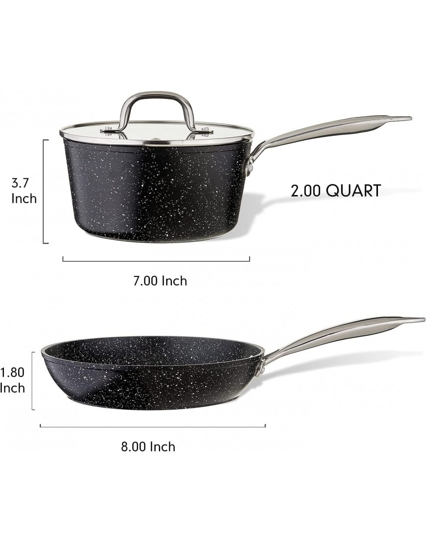JEETEE Kitchen Pots and Pans Set Nonstick Granite Coating Cookware Sets Pot Set 8 Inch Frying Pan & 2 Quart Saucepan with Lid Oven Safe