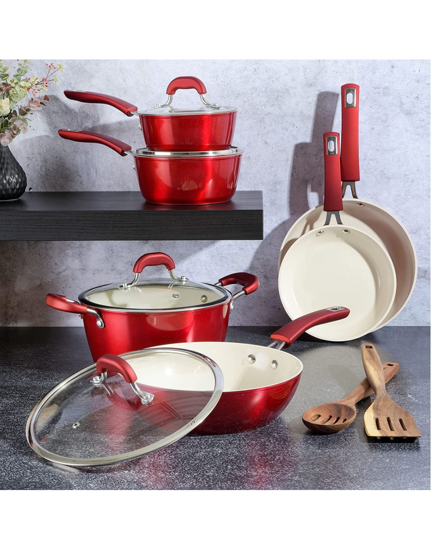 Kenmore Arlington Nonstick Ceramic Coated Forged Aluminum Induction Cookware 12-Piece Metallic Red