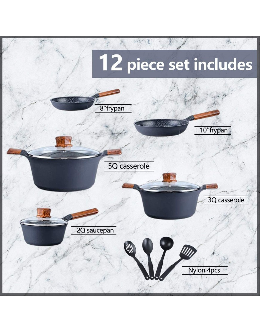 Kitchen Academy 11 Piece Nonstick Granite Coating Cookware Set with 4 PC Nylon Utensils Induction Pots and Pans Set Dishwasher Safe