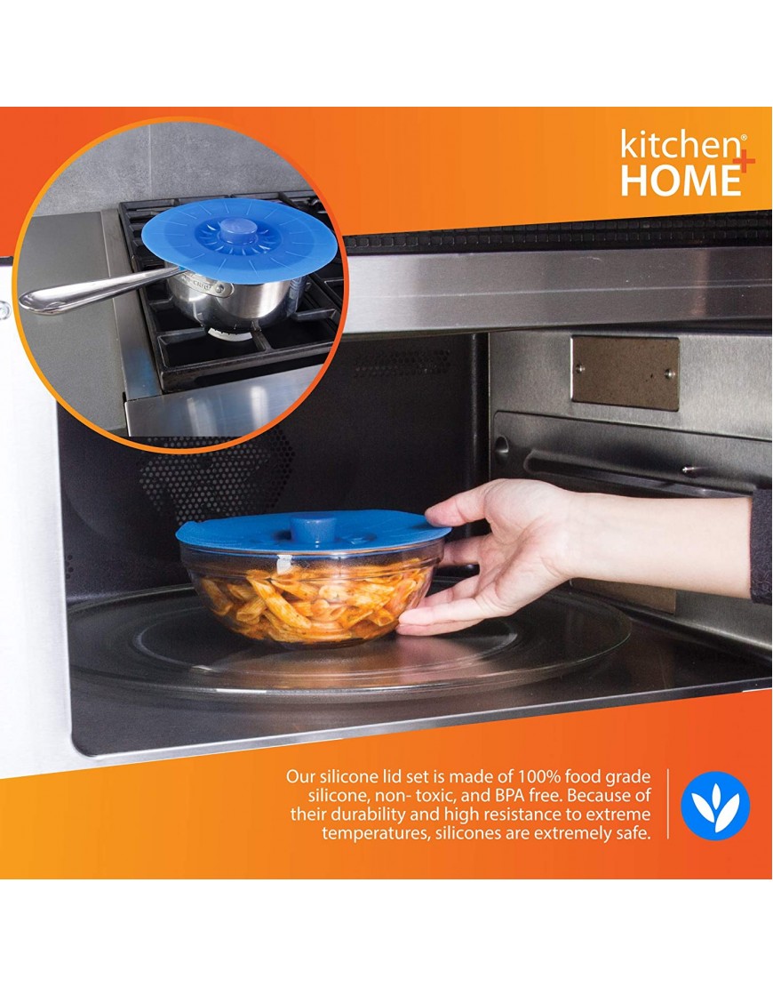 Kitchen + Home Silicone Suction Lids and Food Covers Set of 5 Fits various sizes of cups bowls pans or containers!