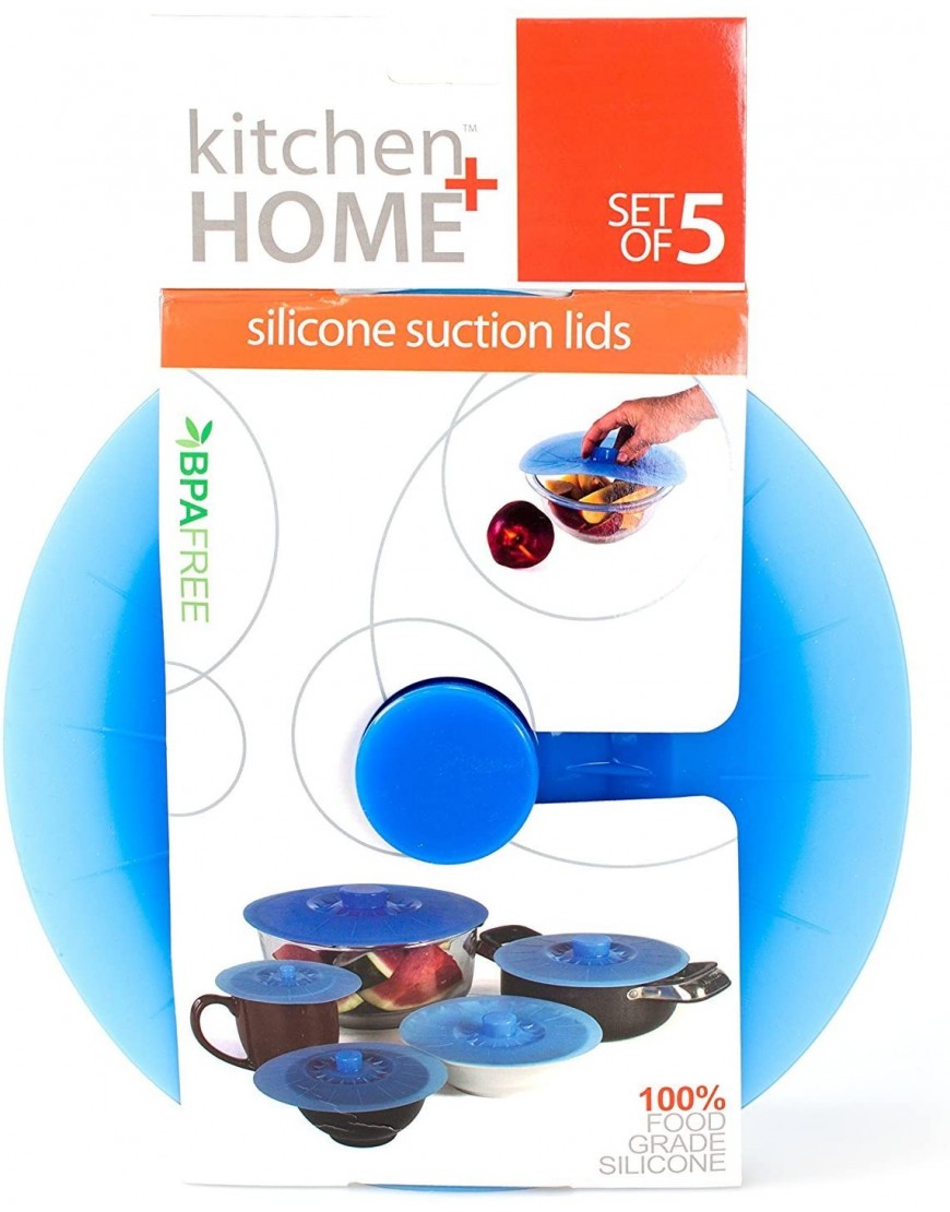 Kitchen + Home Silicone Suction Lids and Food Covers Set of 5 Fits various sizes of cups bowls pans or containers!