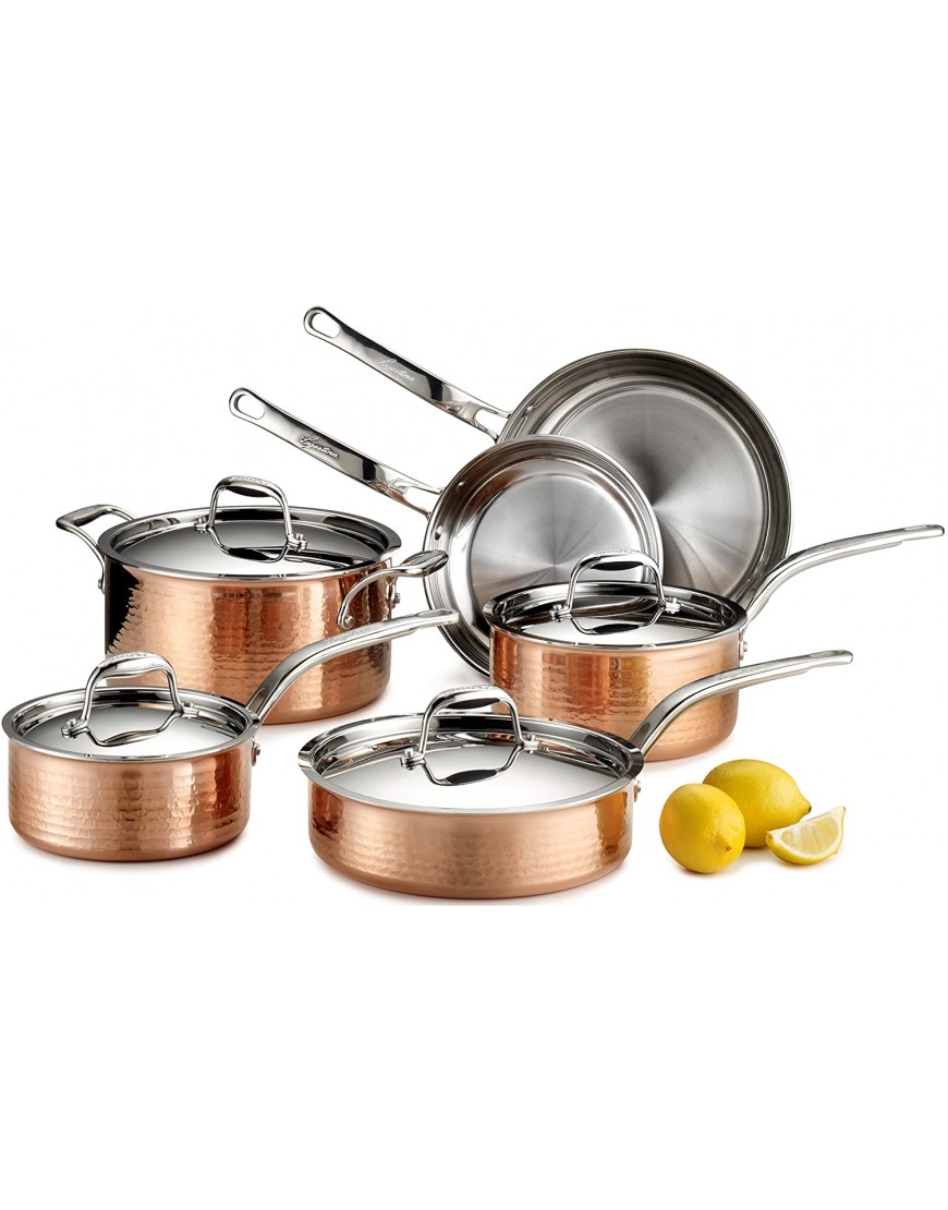 Lagostina Martellata Hammered Copper 18 10 Tri-Ply Stainless Steel Cookware Set 10-Piece Copper