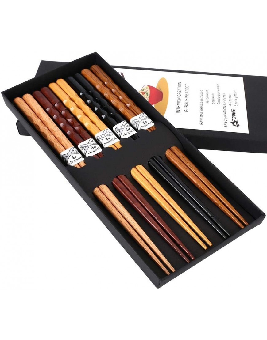 MFJUNS 5-Pairs Set of Chopsticks Wood Chopsticks and Minimalism Japanese Chopsticks Gift Set