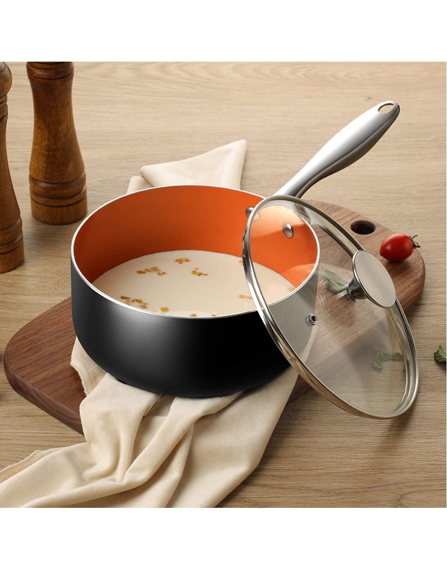 MICHELANGELO 3 Quart Saucepan with Lid Ultra Nonstick Coppper Sauce Pan with Lid Small Pot with Lid Ceramic Nonstick Saucepan 3 quart Small Sauce Pot Copper Pot 3 Qt Ceramic Sauce Pan 3 Quart