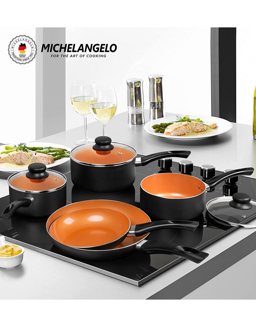 MICHELANGELO Copper Pots and Pans Set Nonstick Basic Copper Cookware Set with Bakelite Handle Kitchen Cookware Set with Ceramic Nonstick Coating Ceramic Pots and Pans 10 Piece with Spatula & Spoon