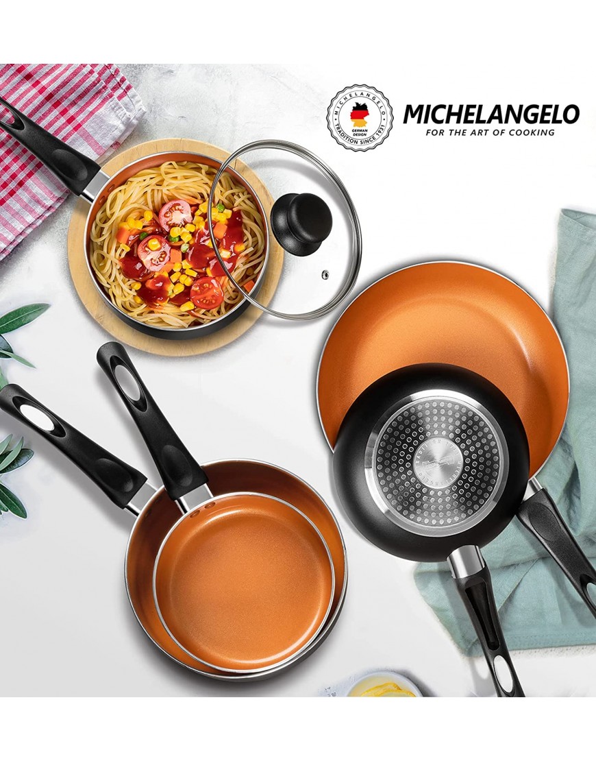 MICHELANGELO Copper Pots and Pans Set Nonstick Basic Copper Cookware Set with Bakelite Handle Kitchen Cookware Set with Ceramic Nonstick Coating Ceramic Pots and Pans 10 Piece with Spatula & Spoon