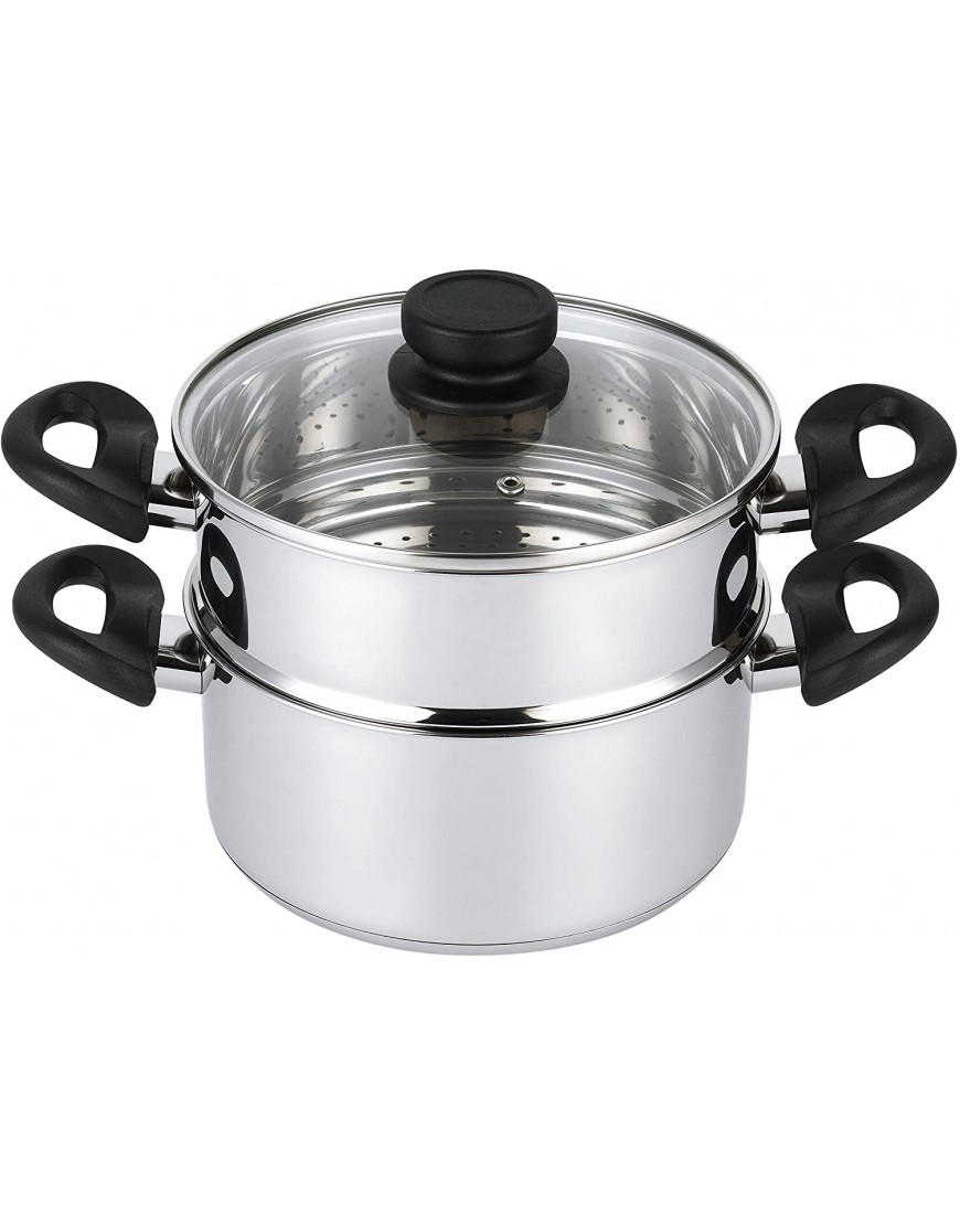 mockins 3 Piece Premium Heavy Duty Stainless Steel Steamer Pot Set Includes 3 Quart Cooking Pot 2 Quart Steamer Insert and Vented Glass Lid | Stack and Steam Pot Set for All Cooking Surfaces