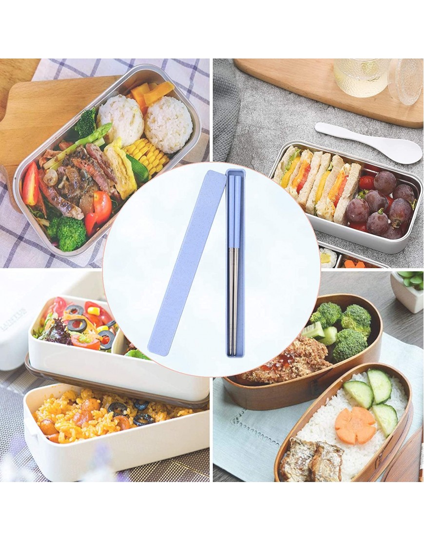 Molizummy 1Pair Portable Chopsticks with Pull Design Case Reusable Metal Stainless Steel Chopstick with Wheat Straw Handle for School Home Office Outdoor Bento Box Use Dishwasher Safe Blue