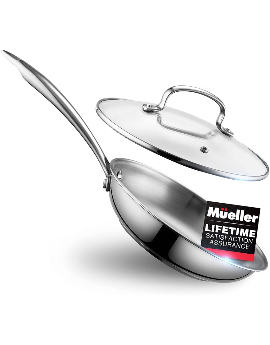 Mueller DuraClad Tri-Ply Stainless Steel 8-Inch Fry Pan with Lid Extra Strong Cookware 3-layer Bottom Even Heat Distribution Ergonomic and EverCool Stainless Steel Handle