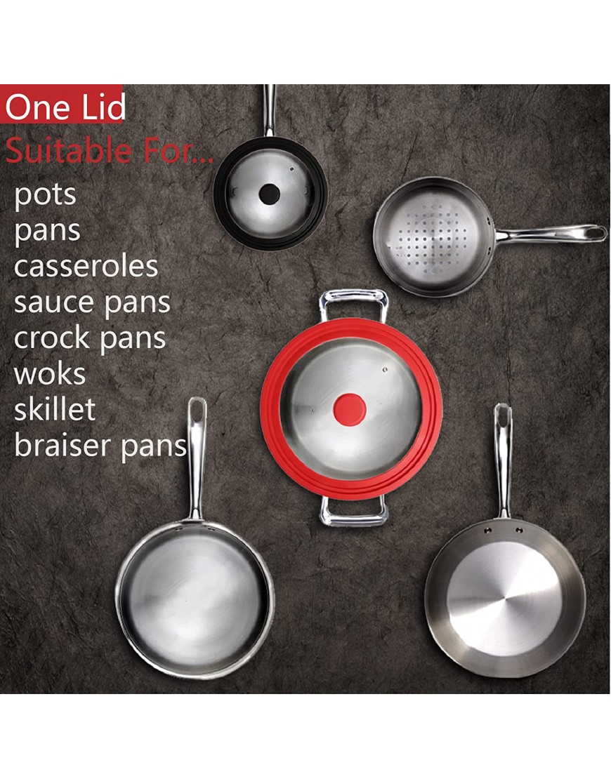 Multi Sized Pempered Pan Lids with Heat Resistant Silicone Rim Pans Fits 9.5 10 and 11”Diameter Smaller Pan Lid For 7.5 8 and 9 Diameter Lid Setblack；red