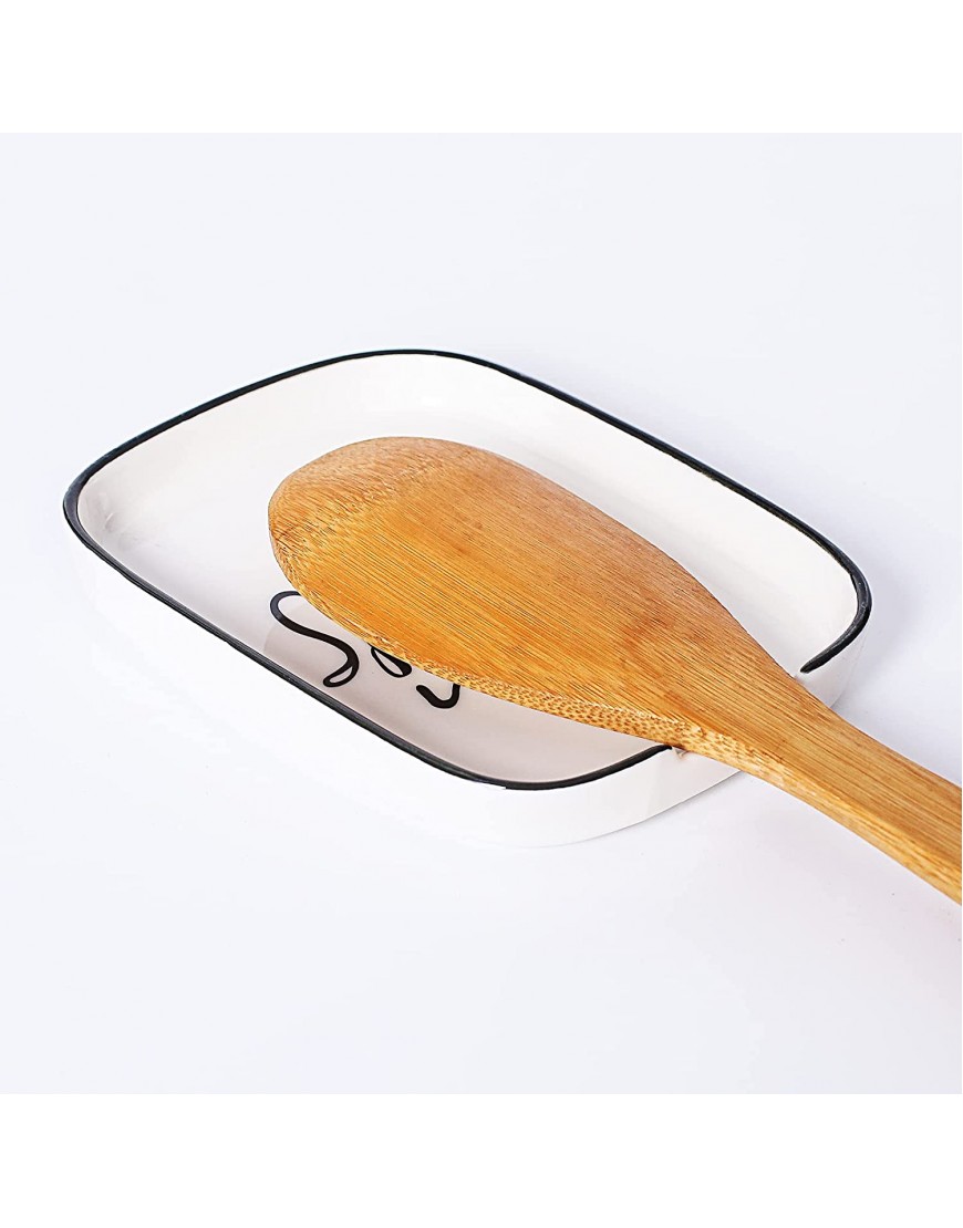 NJCharms Ceramic Spoon Rest For Stove Top Large Spoon Holder For Kitchen Counter Top White Cute Coffee Spoon Rests Cooking Utensil Rest Premium Farmhouse Kitchen Small Decoration,1 pcs
