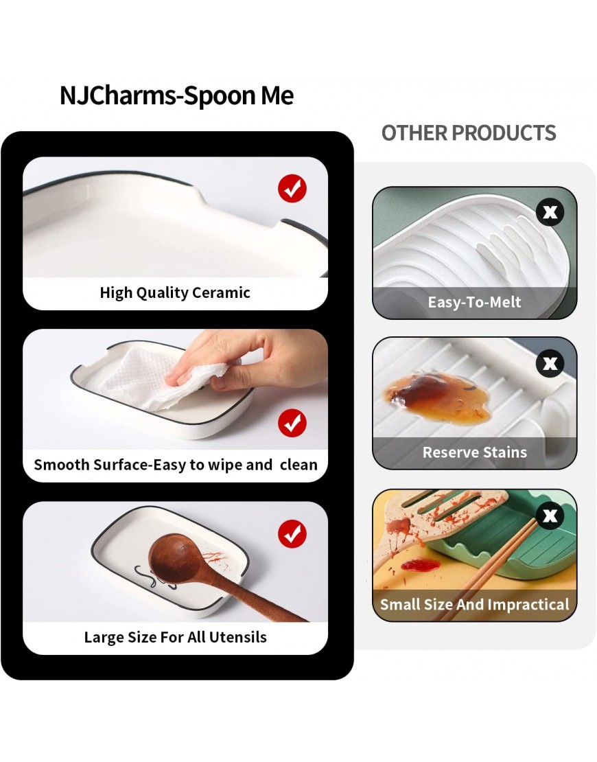 NJCharms Ceramic Spoon Rest For Stove Top Large Spoon Holder For Kitchen Counter Top White Cute Coffee Spoon Rests Cooking Utensil Rest Premium Farmhouse Kitchen Small Decoration,1 pcs