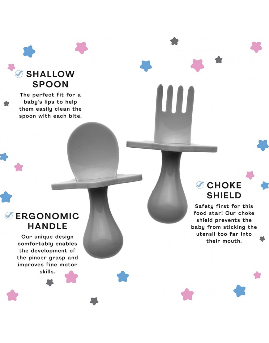 NOOLI Made in The USA First Self Feed Baby Utensils – Anti-Choke BPA-Free Baby Spoon and Fork Toddler Utensils Set – Toddler Silverware for Baby Led Weaning Ages 6 Months+ by elli&nooli