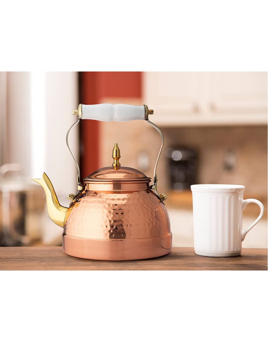 Old Dutch International Solid copper hammered Tea Kettle with brass spout and knob ceramic handle 2 Qt 21519