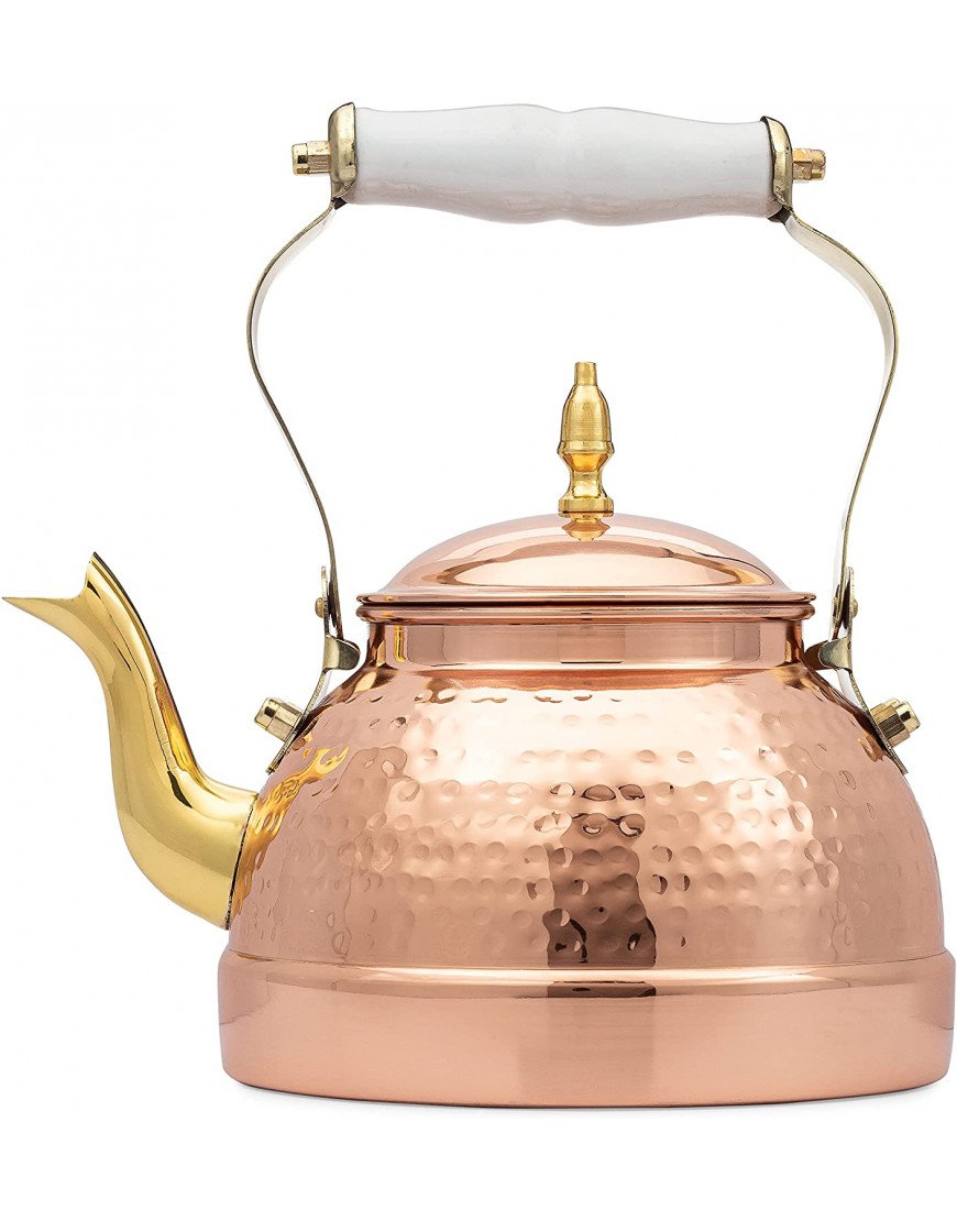 Old Dutch International Solid copper hammered Tea Kettle with brass spout and knob ceramic handle 2 Qt 21519