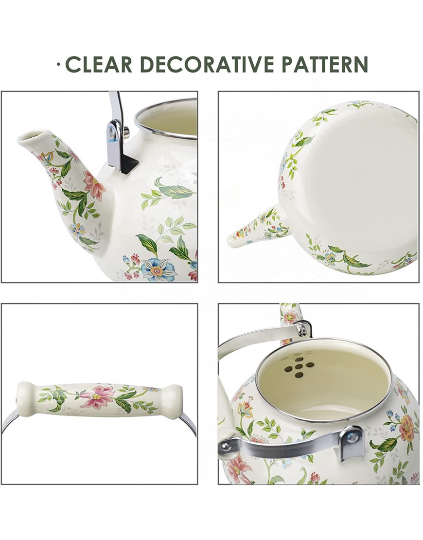 OLYTARU Enamel Teapot floral,Large Porcelain Enameled Teakettle,Colorful Water Tea Kettle pot for Stovetop,Small Retro Classic Design style01 Growing