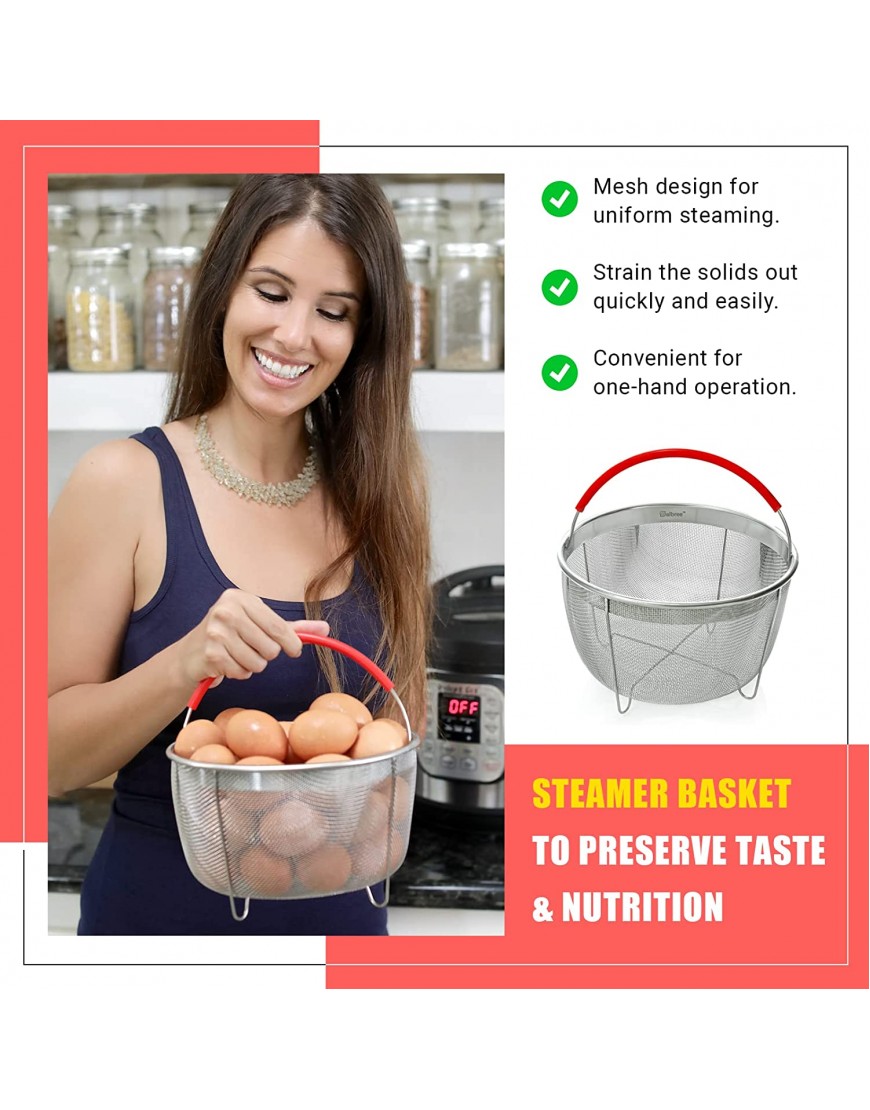Original Salbree Steamer Basket for 6qt Instant Pot Accessories Stainless Steel Strainer and Insert fits IP Insta Pot Instapot 6qt Other Pressure Cookers and Pots Premium Silicone Handle