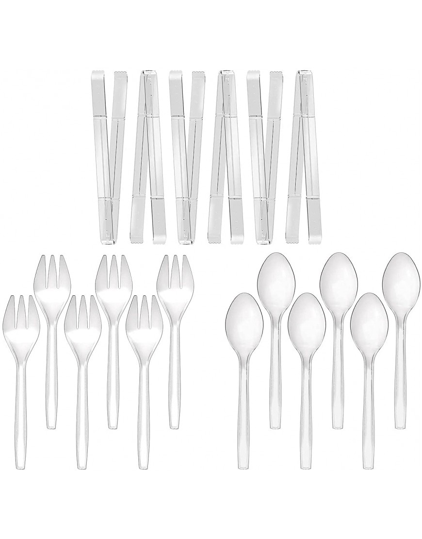 Plastic Serving Utensils 9" Clear Disposable Utensils 18 Pack 6 Serving Tongs 6 Serving Spoons 6 Serving Forks