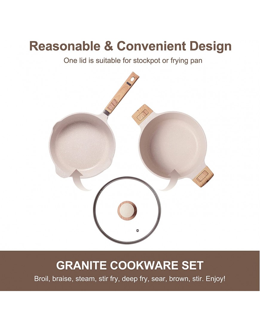 Pots and Pans Set Ultra Nonstick Cookware Sets with Granite Coating Stone-Derived Pots and Pans Induction Kitchen Cookware Sets with Frying Pan Stockpot and Saucepan Pans for Cooking Best Gift