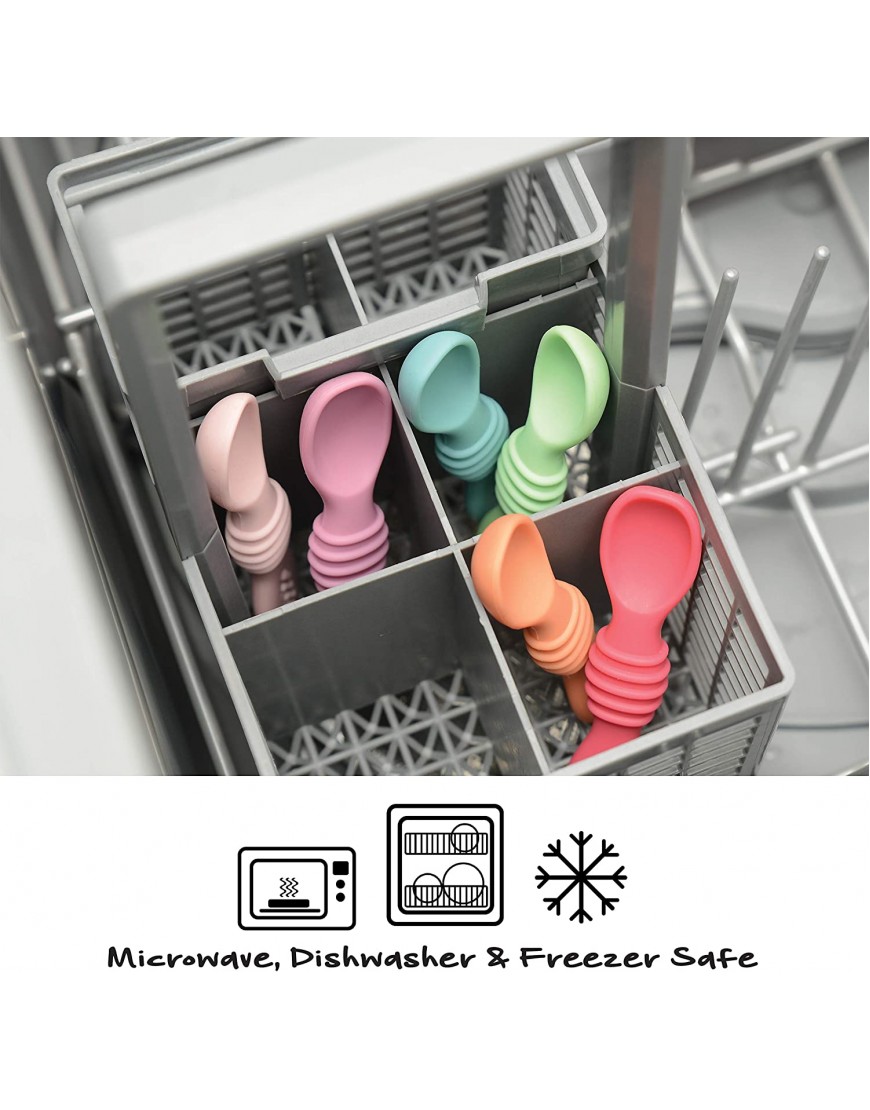 PrimaStella Silicone Rainbow Chew Spoon Set for Babies and Toddlers Safety Tested BPA Free Microwave Dishwasher and Freezer Safe Seaside Palette