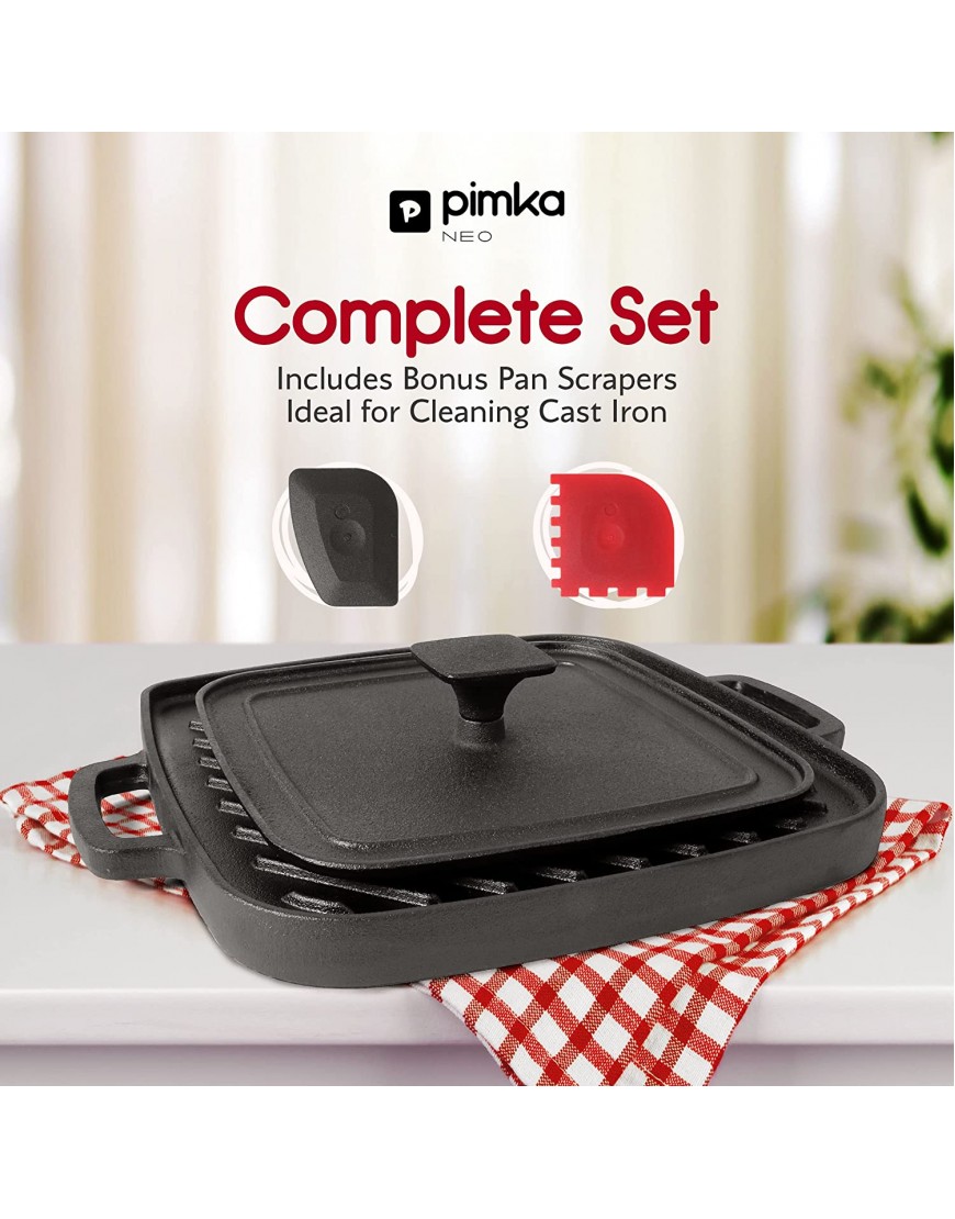 Reversible Cast Iron Griddle Double-Sided Single Burner Stove Top Griddle for Gas Stove Electric Cooktops Campfire Grill and Oven with Grill Press and Two Pan Scrapers