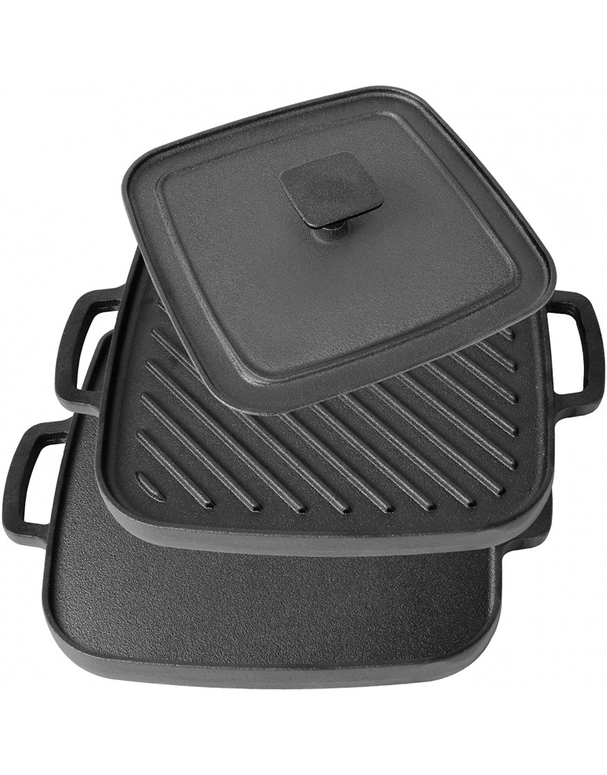 Reversible Cast Iron Griddle Double-Sided Single Burner Stove Top Griddle for Gas Stove Electric Cooktops Campfire Grill and Oven with Grill Press and Two Pan Scrapers