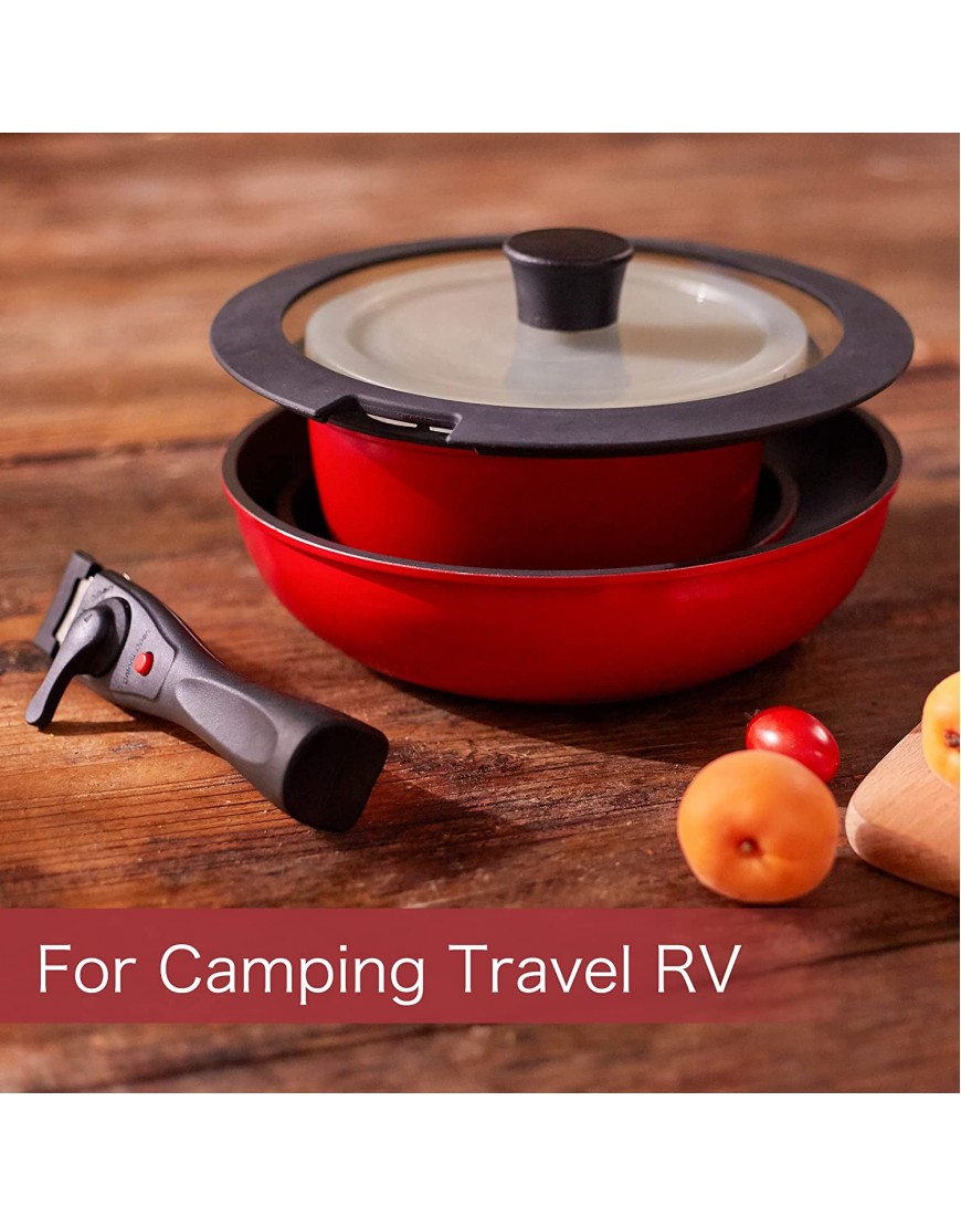ROCKURWOK 8-Piece Pots and Pans Set Nonstick Nesting Cookware Sets RV Cookware for Campers with 2 Removable Handles Dishwasher Safe Red
