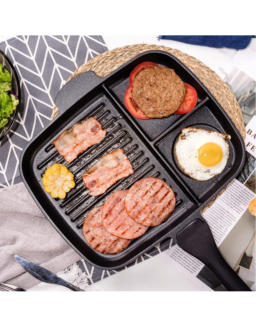 Sakuchi 11 Inch Divided Breakfast Pan 3 Section Compartment Grill Frying Pan Nonstick Induction All-In-One Meal Skillet Pan