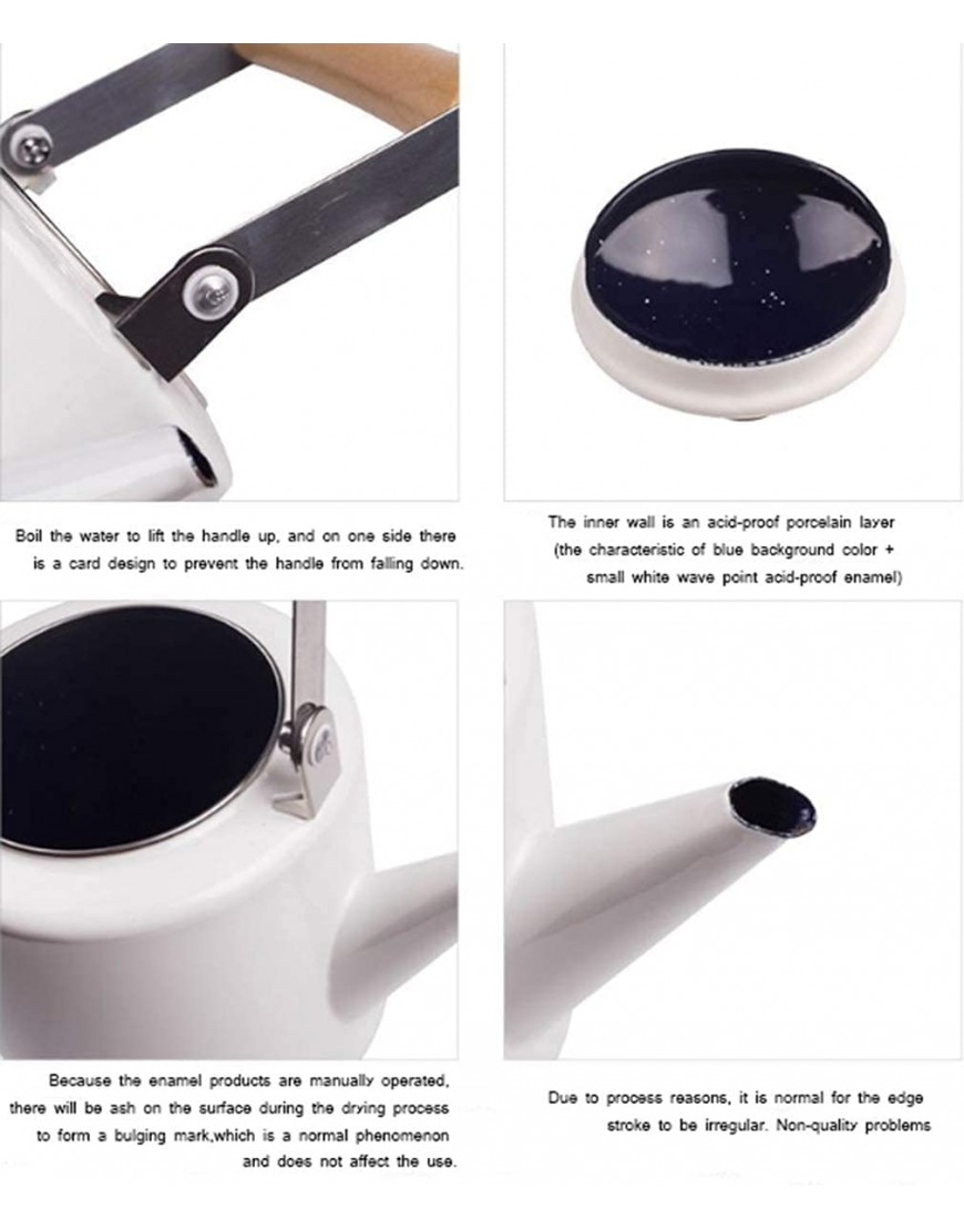 SEN-qiaolu Enamel Kettle Enamel on Steel Tea Kettle 2.4L Maximum Safe Capacity Cylindrical Shape with Wood Handle Color : White