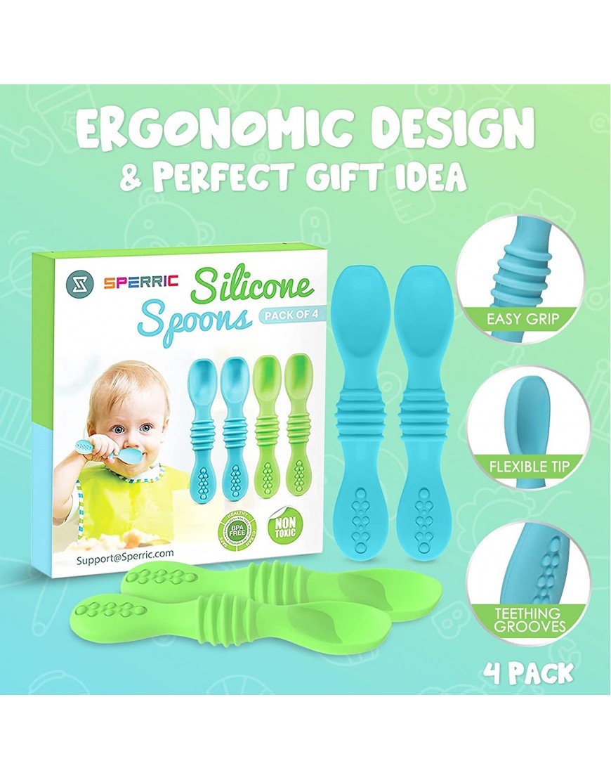 Silicone Baby Spoons for Baby Led Weaning 4-Pack First Stage Baby Feeding Spoon Set Gum Friendly BPA Lead Phthalate and Plastic Free Great Gift Set