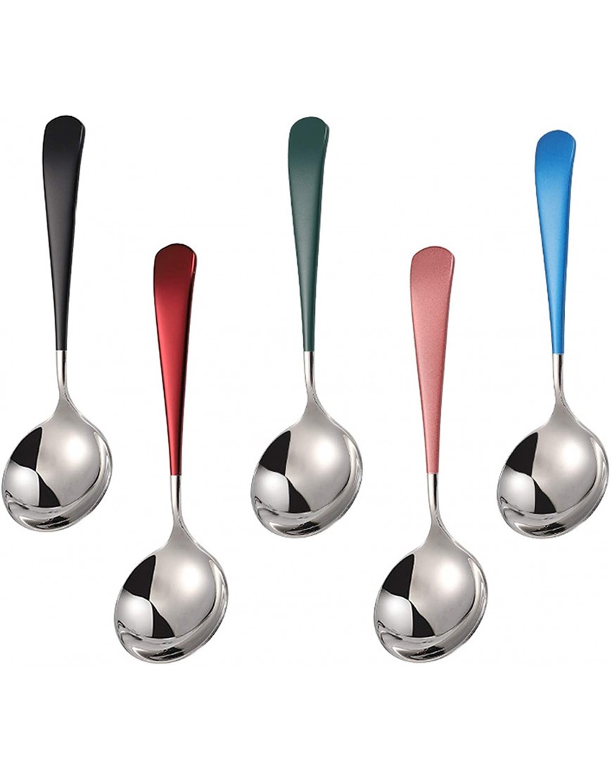 Soup Spoons Stainless Steel 18 10 Round Head Soup Spoons Modern Thick Short handle 304 Stainless Steel Korean Spoon Dinner Metal Spoons for Soup Grain,Dessert,Milk,Tea,Coffee 6.3 Inch Set of 5