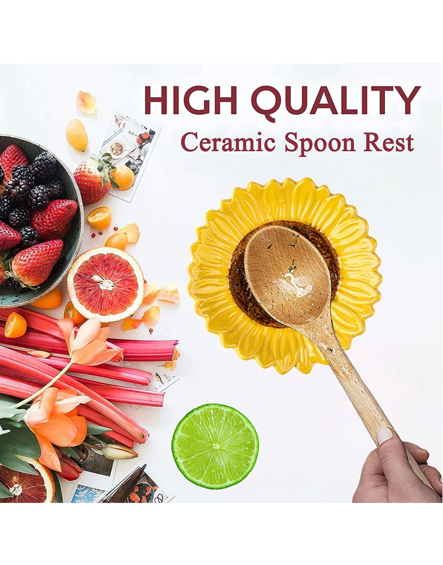 Spoon Rest Spoon Holder for Stove Top 2 PCS Spoon Rest for Kitchen Counter Spoon Rest for Stove Top Ceramic Spoon Rest sunflower shape
