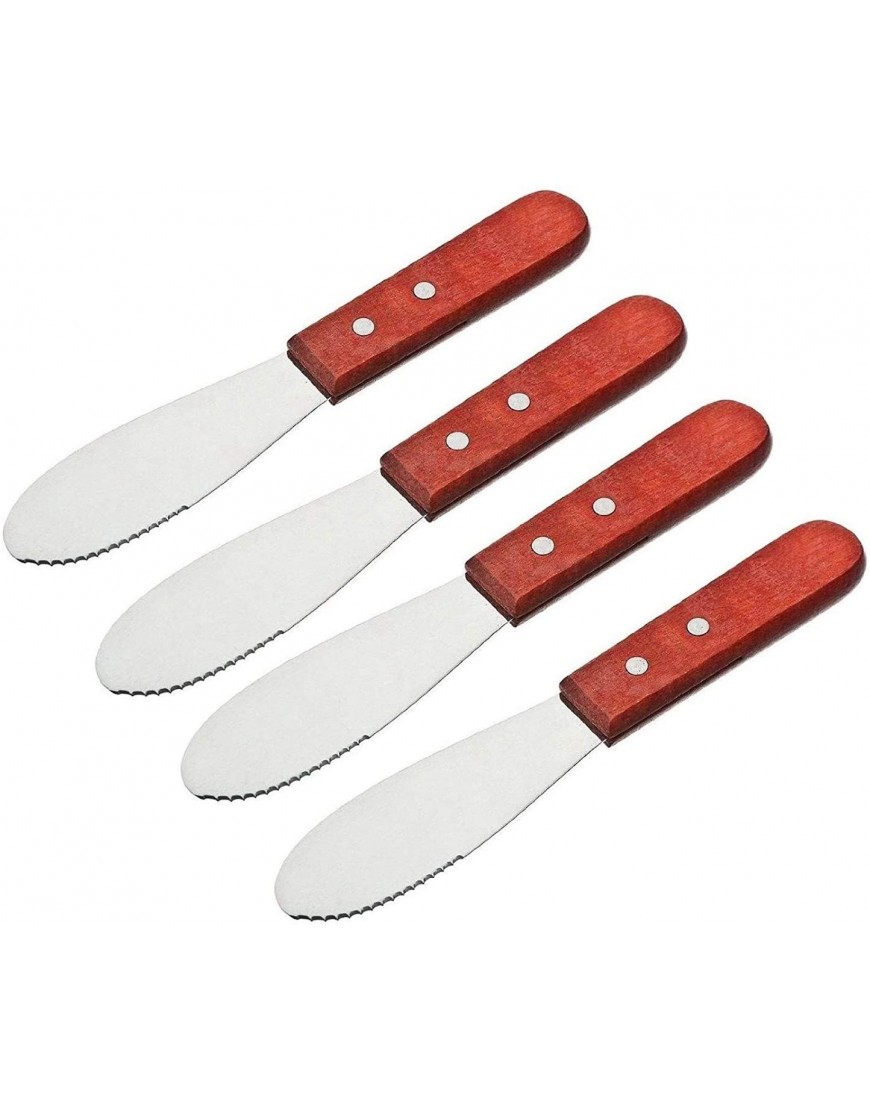 Stainless Steel Straight Edge Wide Butter Spreader Deluxe Sandwich Cream Cheese Condiment Knives Set Kitchen Tools Wood Handle 8” 4