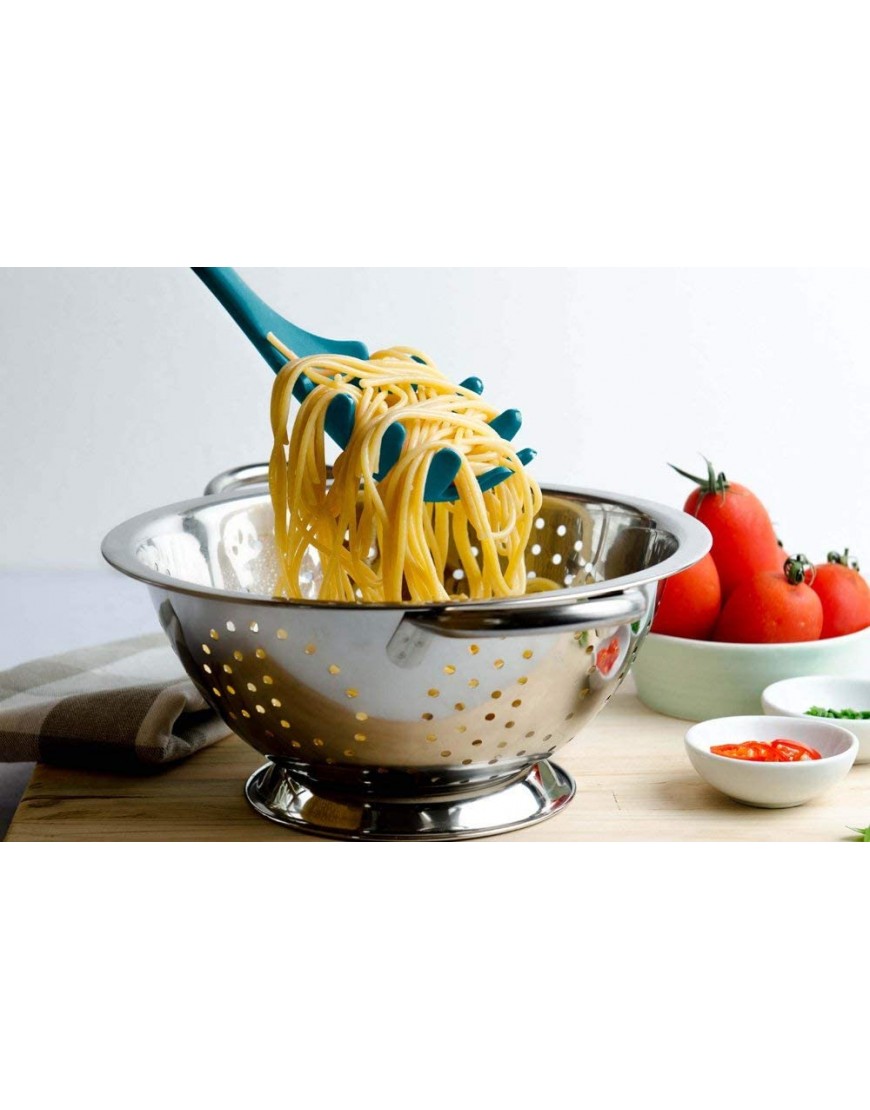 StarPack Basics XL Silicone Pasta Fork 13.5 High Heat Resistant to 480°F Hygienic One Piece Design Spaghetti Strainer & Server Spoon Teal Blue
