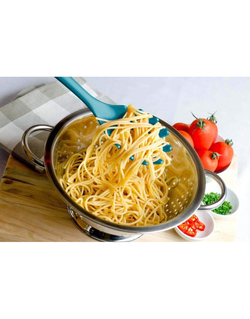 StarPack Basics XL Silicone Pasta Fork 13.5 High Heat Resistant to 480°F Hygienic One Piece Design Spaghetti Strainer & Server Spoon Teal Blue
